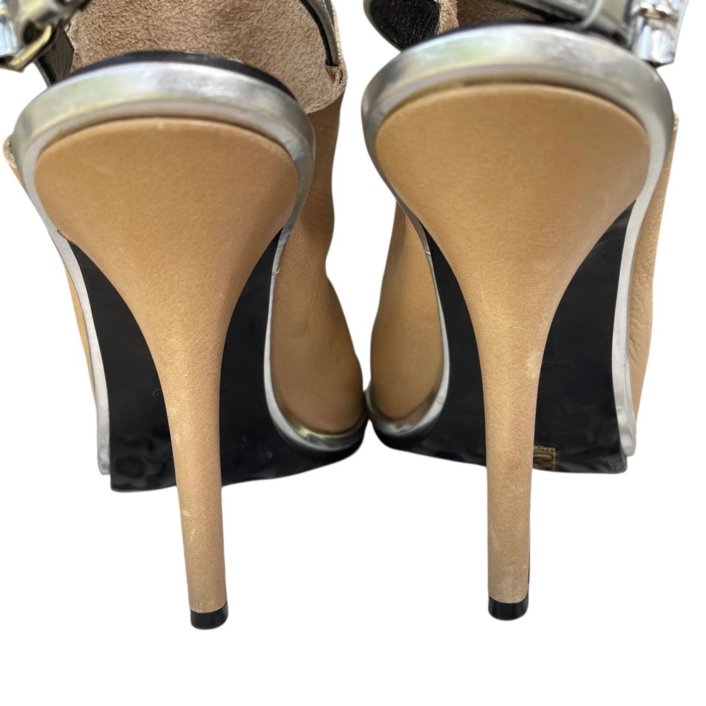 Balenciaga beige and silver leather Glove peep-toe slingback mule sandals 38 - Picture 6 of 10